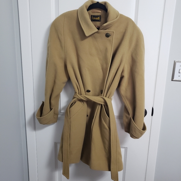 VINTAGE FENNLLI Brown Wool & Cashmere Belted Long Coat - Picture 1 of 16